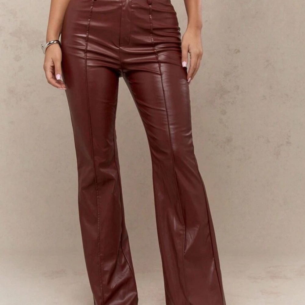 Missguided Brown Flare Pants with Glossy Finish